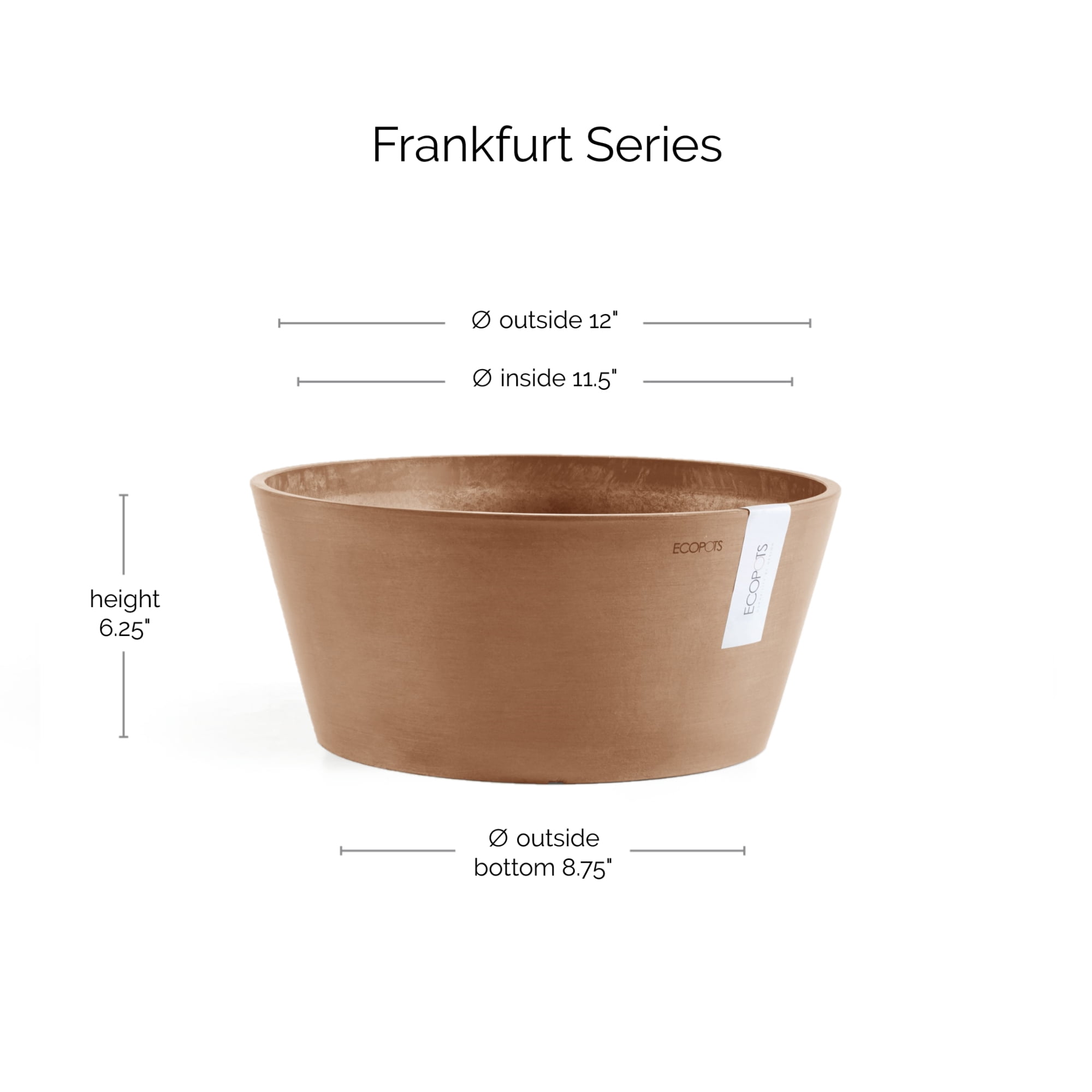 Ecopots 11.8" x 11.8" x 5.9" Round Terracotta Plastic Flower Pot with Drainage Holes