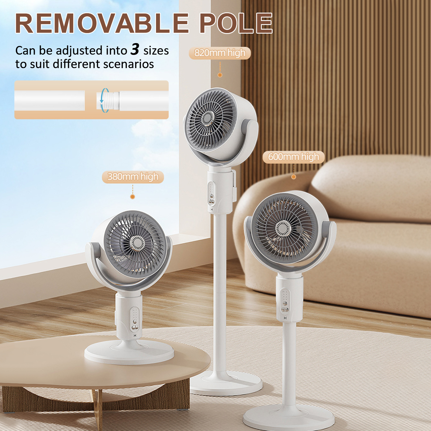 FOUKUS Rechargeable Adjustable Height 90 Oscillating Pedestal/Tabletop Fan