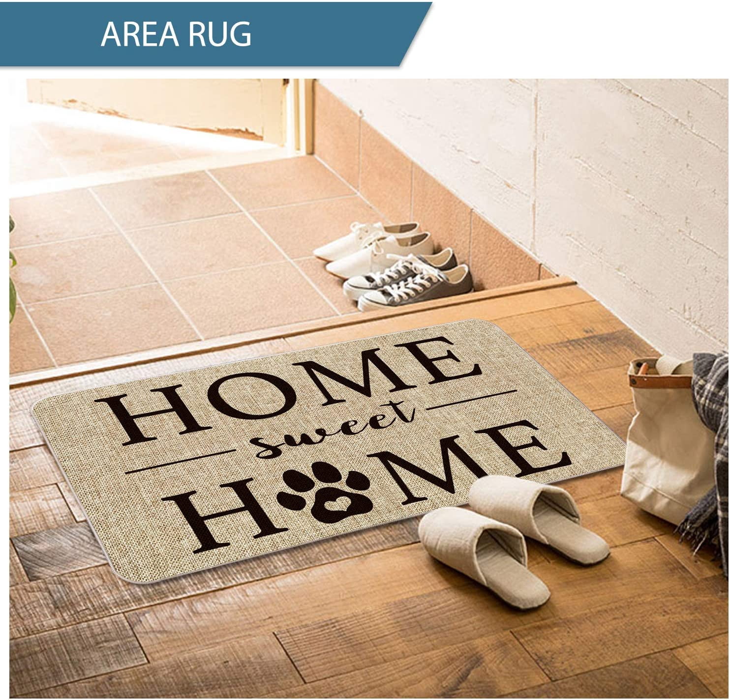 Home Sweet Home Cute Dog Paw Footprints Plum Print Decorative Doormat, Pet Dog Cat Low-Profile Floor Mat Switch Mat for Indoor Outdoor 17 x 29 Inch
