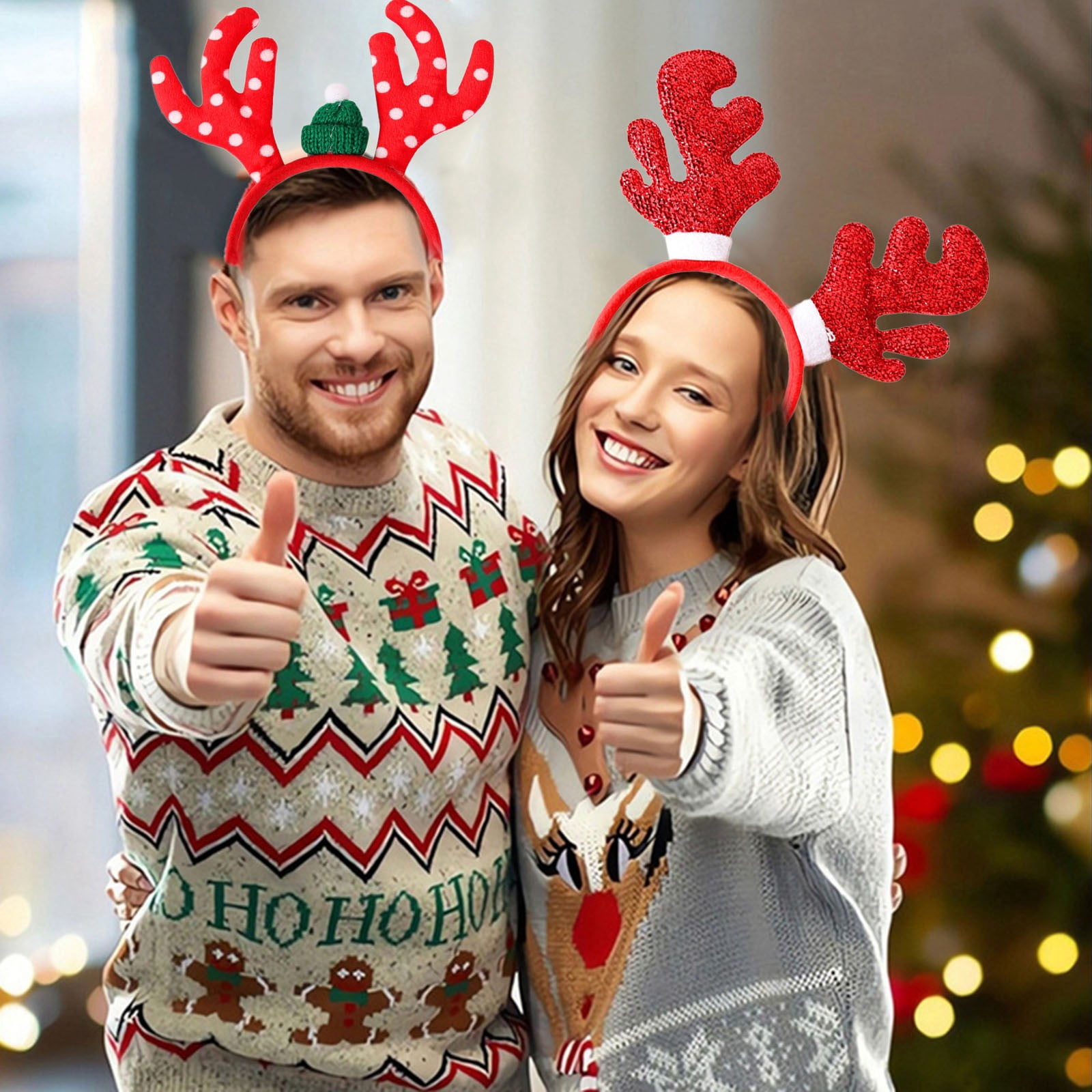 2 Pièces Bandeaux Noël Renne Antlers Serre-Tête Avec Oreilles - Chapeau Fête Xmas Enfants Et Adultes