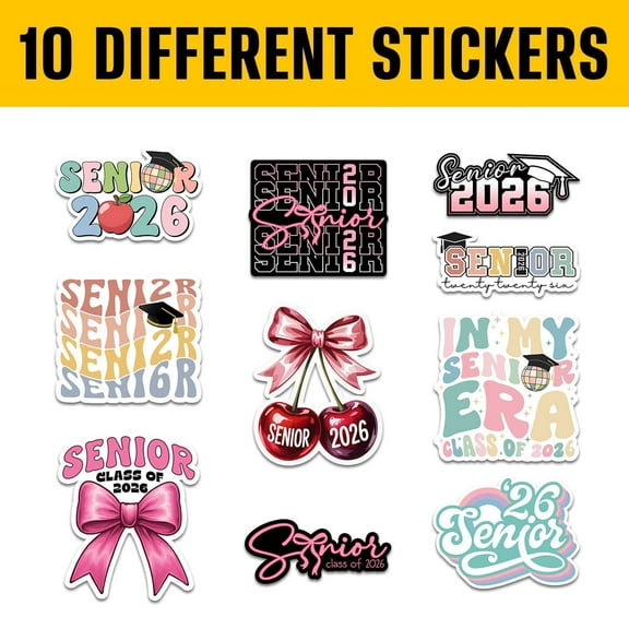 10PCS Senior 2026 Sticker Pack, Cute Girly Sticker For Student, Graduation Class Of 2026 Gift, College Student Decoration For Laptop Planner Tablet Kindle