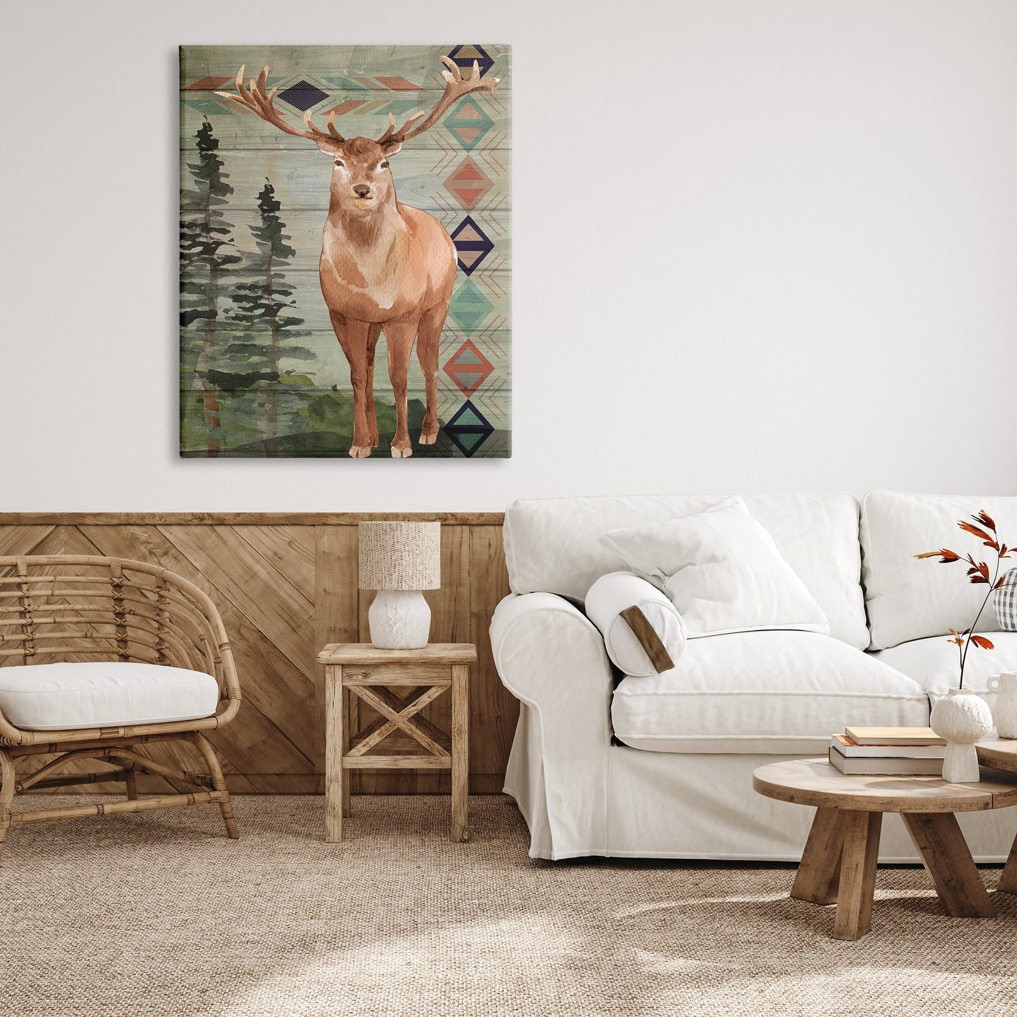 Stupell Geometric Pattern Wildlife Deer Animals & Insects Painting Gallery Wrapped Canvas Print Wall Art