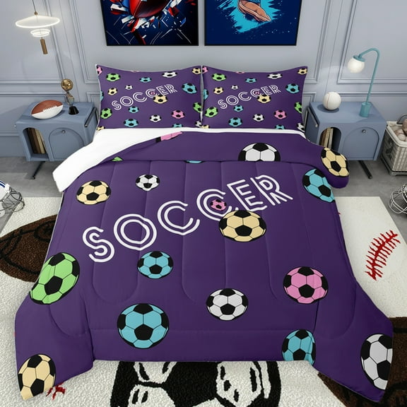 Homewish Kids Soccer Game Bedding Comforter Set,Colorful Football Twin Comforter Sets,Sport Theme Bedding Set For Boys,Microfiber Bedroom Decor,2 Pieces