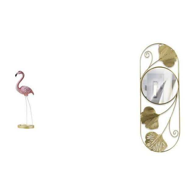 Escultura de pared de flamenco en resina, espejo de metal colgante, arte decorativo único. Material de resina y hierro. Ideal para dormitorio, sala de
