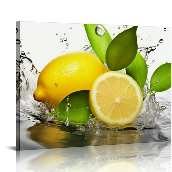 COMIO Kitchen Fruit Wall Art Fresh Lemon Picture Print on Canvas Lemon Splash Under Water Painting for Dining Room Decor