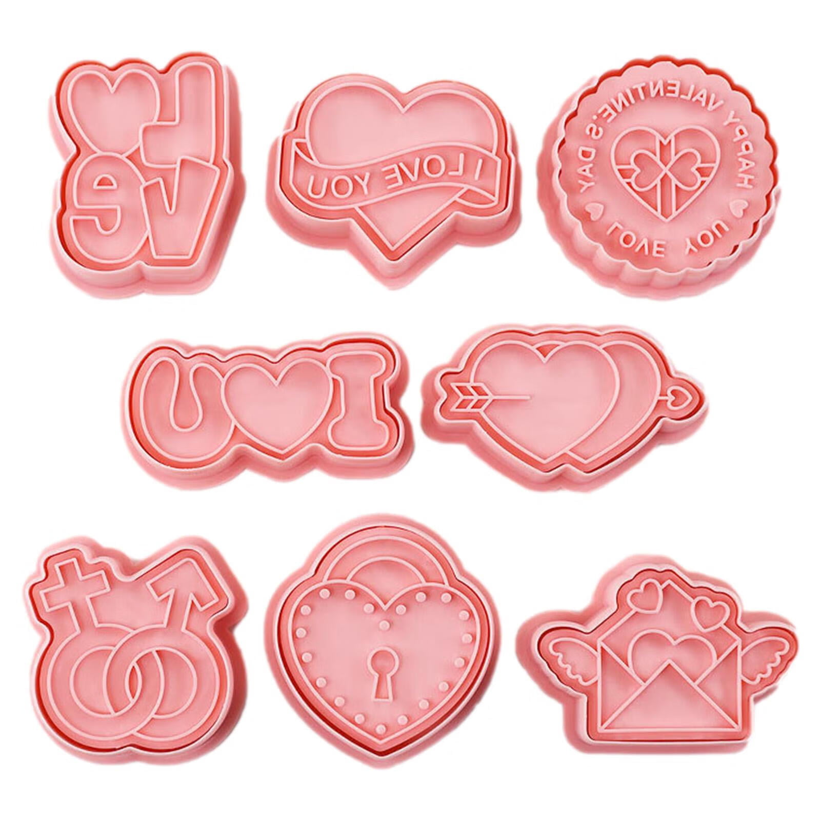 Valentine's Day Cookie Cutters | 8pcs DIY Cartoon Valentine's Day Biscuit  Baking Mold | Biscuit Mold 3D Love Heart Cookie Stamper DIY Biscuit Molds  for Baking Fondant Supplies 