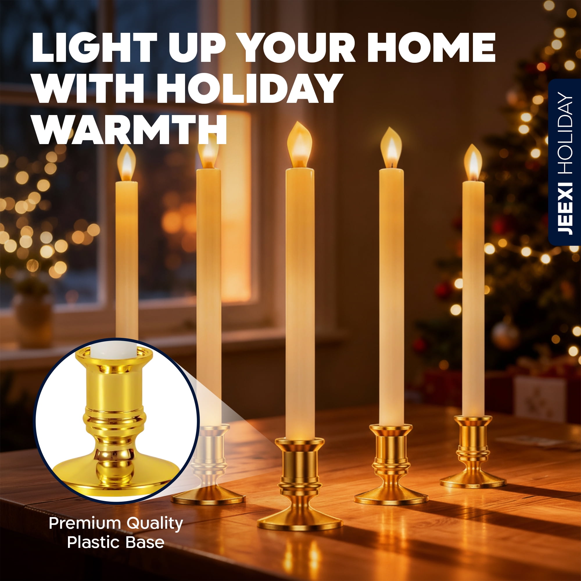 Christmas Window Candles - 6 Pack, Christmas LED Taper Candles with Timer & Stands, Flickering Flameless Candles with Remote Control, Battery Operated Candles, Indoor Xmas Holidays Decorations (Gold)