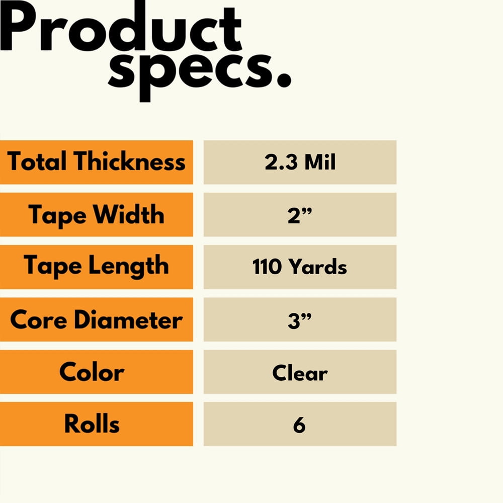 SSBM 2.3 Mil - Carton Sealing Packing Acrylic Tape with Dispenser for Smooth unwind, Secure Seal, Clear, 1.88" x 110 Yard (330 ft), 3" Core, 6 Pack