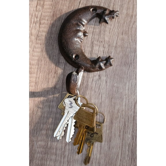 Pack Of 3 Rustic Cast Iron Celestial Half Crescent Moon And Stars Wall Hooks