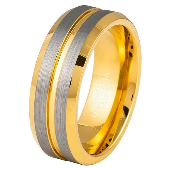 Jewelry Avalanche 2-tone Gold Tungsten Wedding Ring, 8mm Mens Engagement Band Comfort Fit