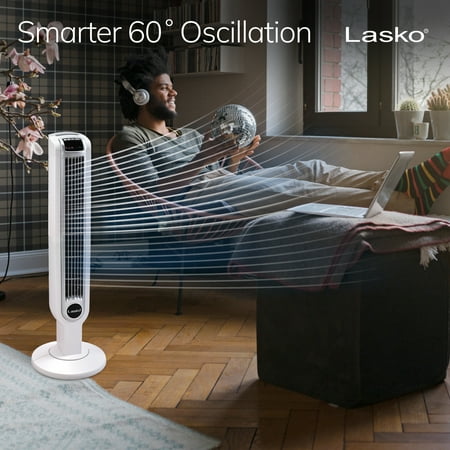 Lasko 3-Speed Remote Controlled Oscillating Tower Fan, White, 2510