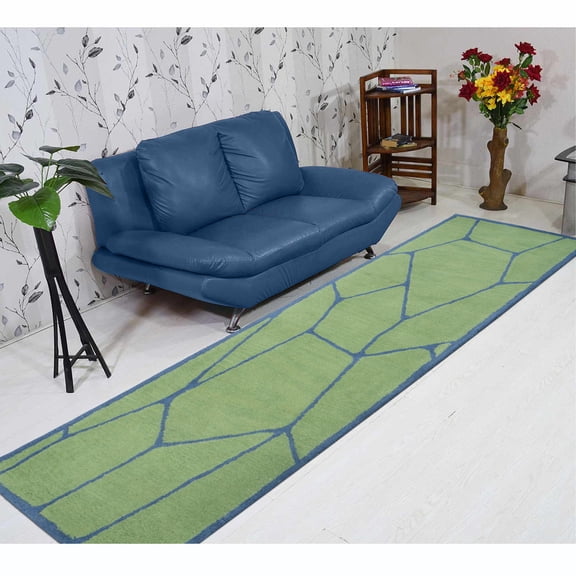Rugsotic Carpets Hand Tufted Wool Eco-Friendly 2'6''x8' Runner Green Blue Contemporary High Pile Thick Handmade Anti Skid Indoor Area Rug K00692