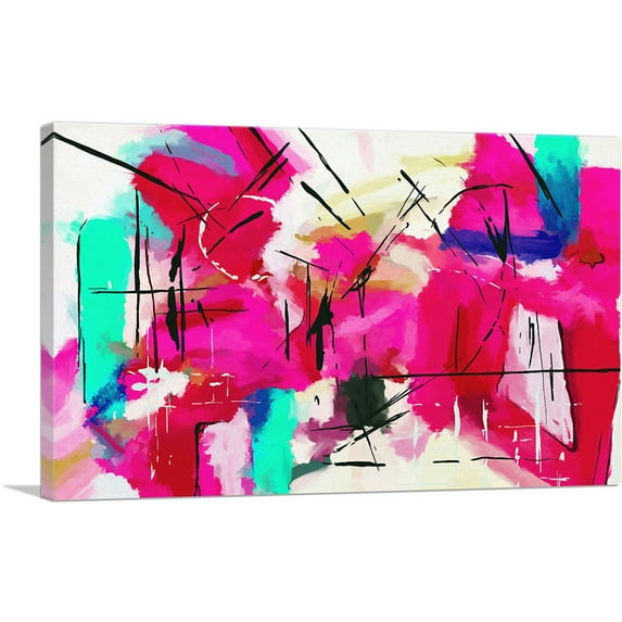 ARTCANVAS Abstract Pink Red Green Canvas Art Print - Size: 26" x 18" (1.50" Deep)
