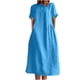 thumbnail image 3 of ¡Liquidación de verano! Vestido UMfun de lino y algodón con cuello redondo y manga corta para mujer, color liso, a la moda de verano., 3 of 5