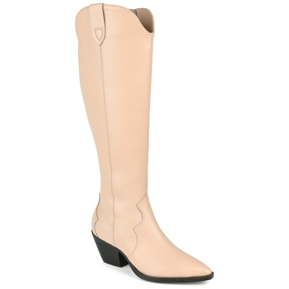 Journee Signature Womens Genuine Leather Pryse Wide Calf Almond Toe Pull On Knee High Boots