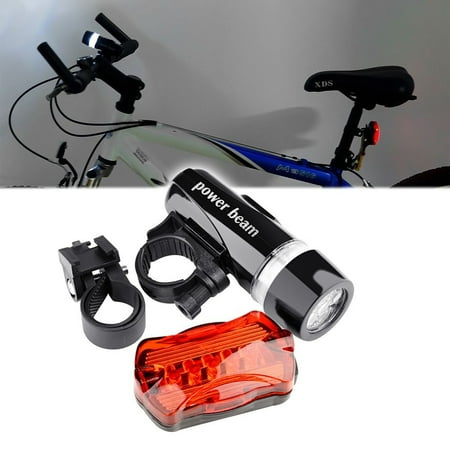 Insten Bike Bicycle Front Head Headlight and Tail Flahlight Set (Rear Lamp contains 5 LED light Multi-Modes Signal)