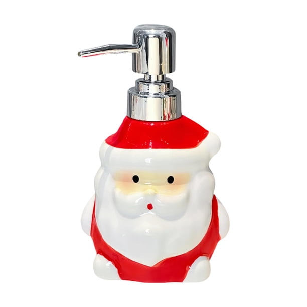 Dispensador de Jabón Manual Santa Claus Cerámica Vacío Recargable para Jabón Líquido Loción Corporal Cocina Baño Adecuado para Decoración Navidad