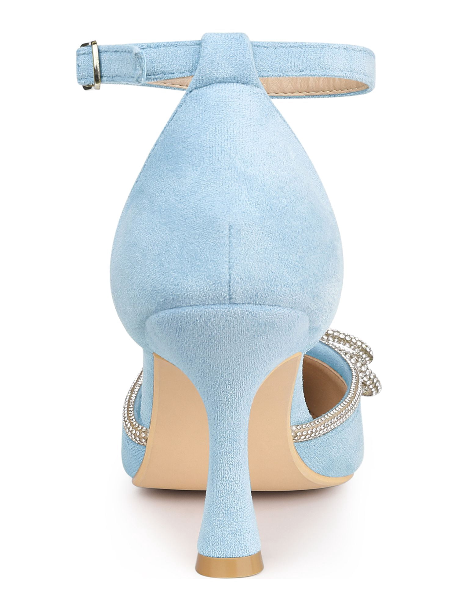 DARING DIVA Women's Rhinestones Bow Ankle Strap Stiletto Heel Sandals Sky Blue 8.5