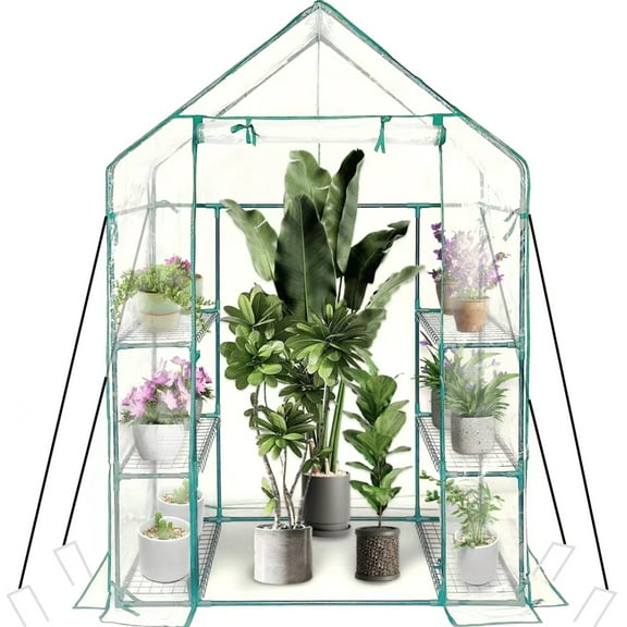 Heyfurni Walk-in Green house,3 Tier 6 Shelves  Greenhouses Kit with Roll-up Zipper PE Cover, (56"x29"x76"), Clear