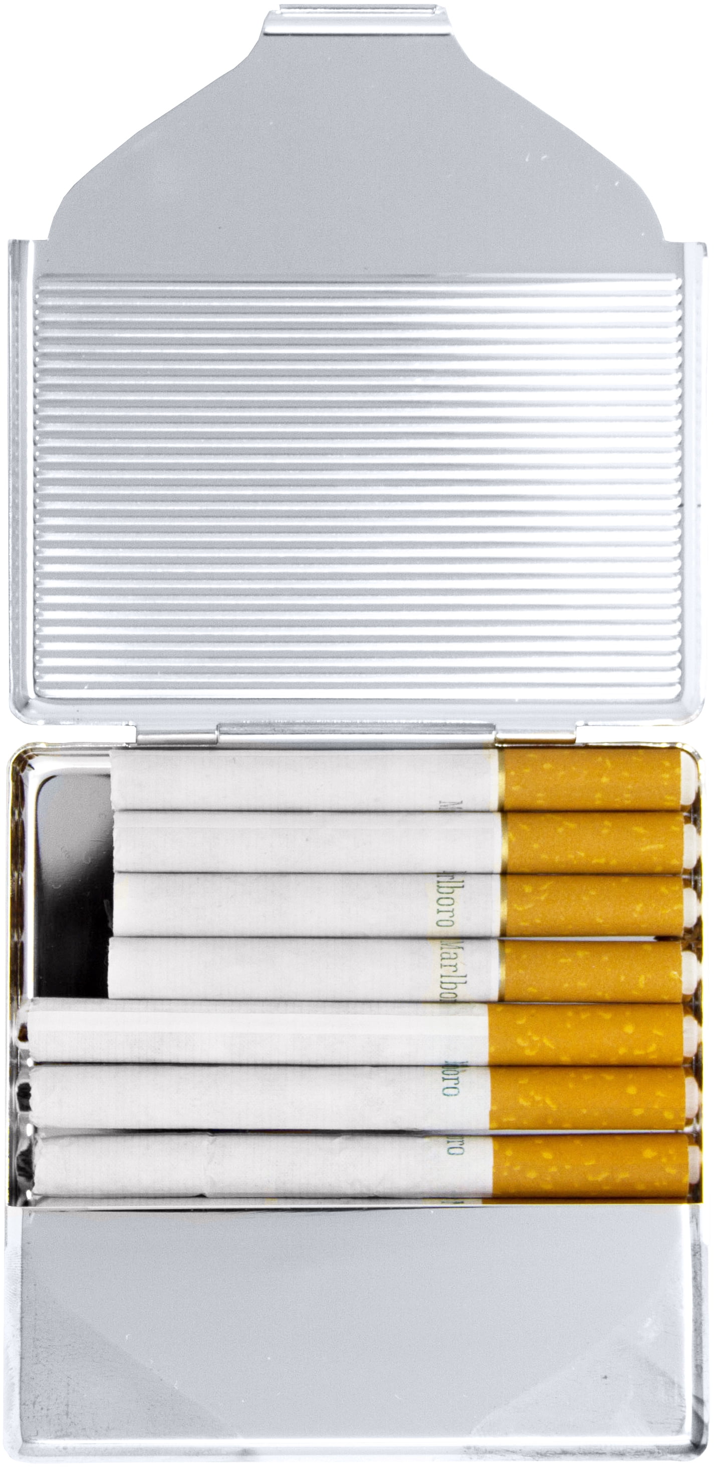Set of 2 Ultra Compact Metal-Plated King Size Cigarette Case & Stash Box (Silver Vertical Lines)