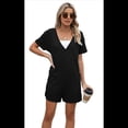 thumbnail image 2 of Mono de Verano para Mujer, de Corta, Holgado, Informal, con Cuello en V, Elegante y Cómodo, con Bolsillos, Color Negro, Talla XL, 2 of 8