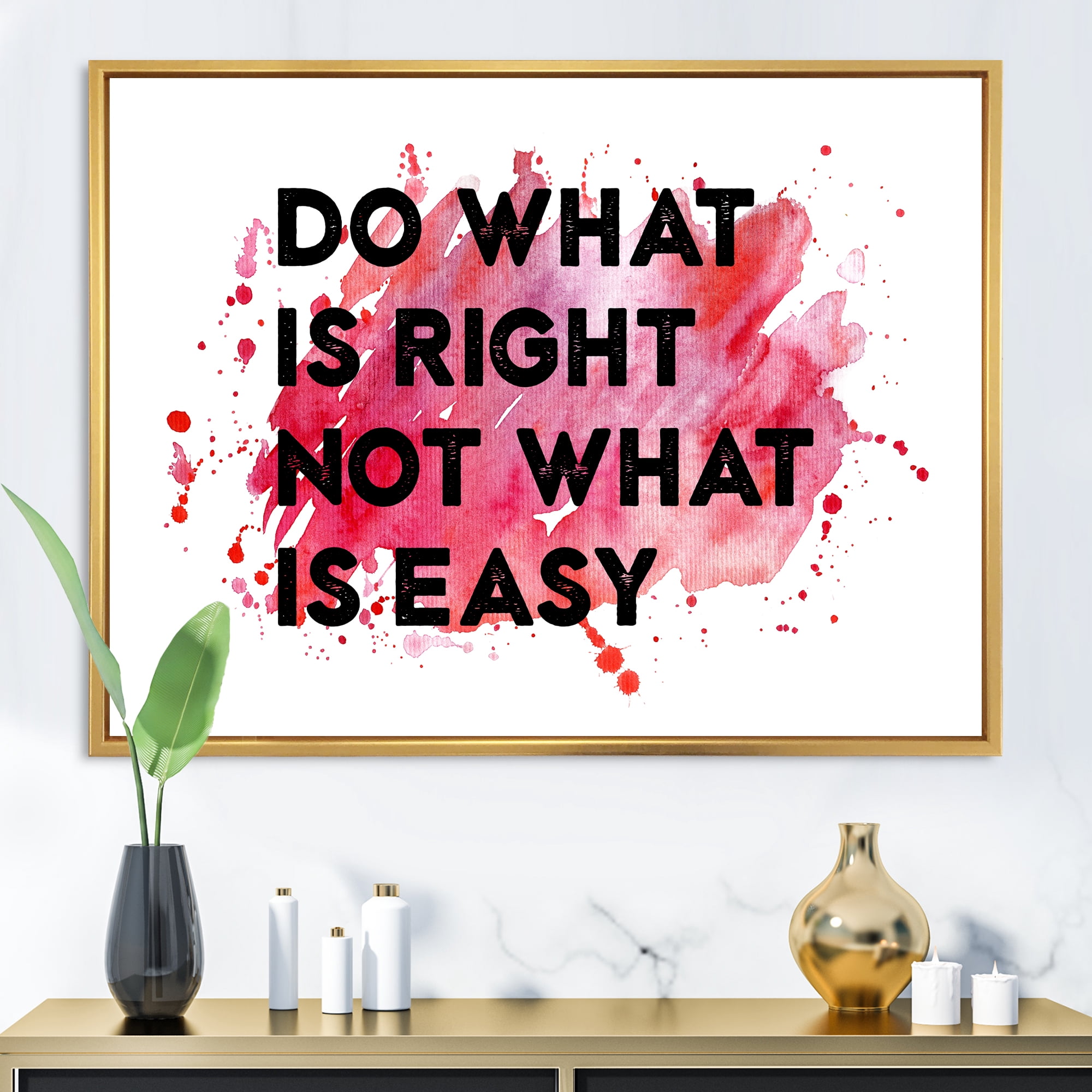 Designart 'Do What Is Right Not What Is Easy On Red Background' Traditional Framed Canvas Wall Art Print