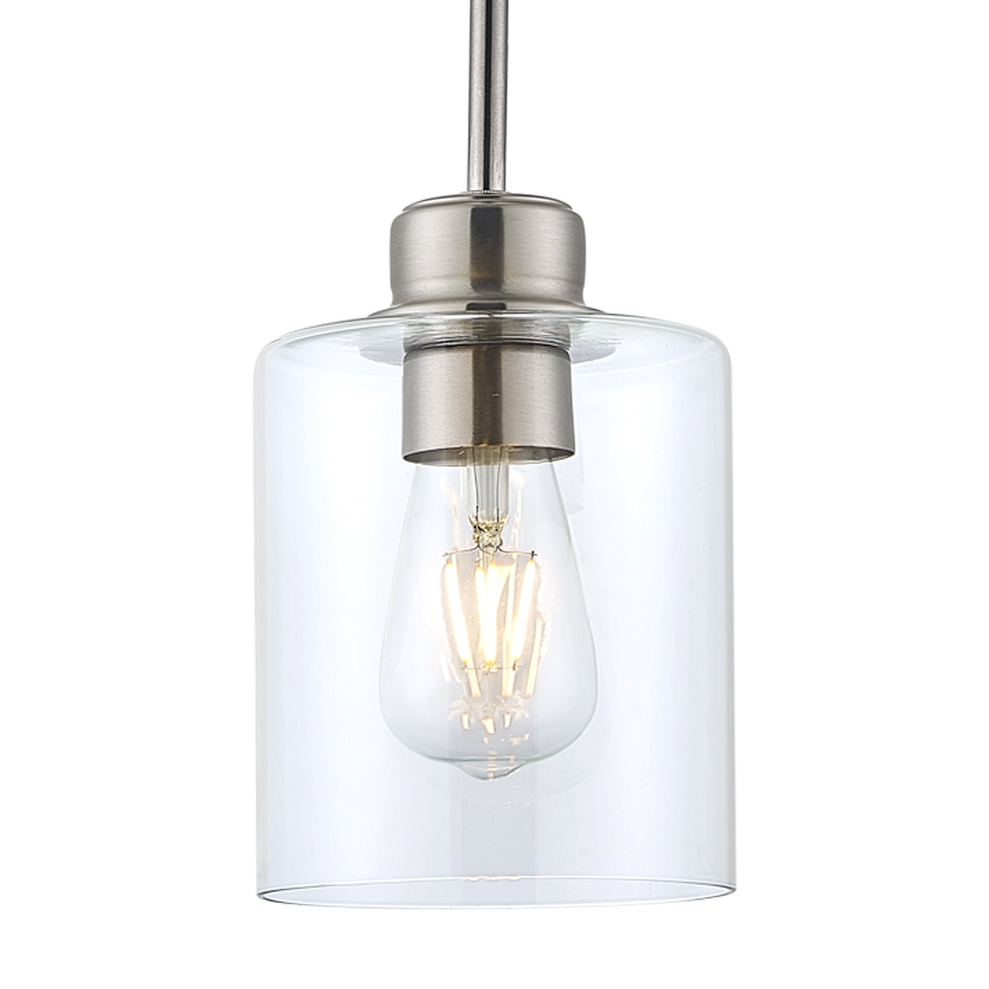 Satin Nickel Haddie 1-Light Dimmable Mini Pendant with Clear Glass Shade, Sloped Ceiling Compatible, 2-Pack