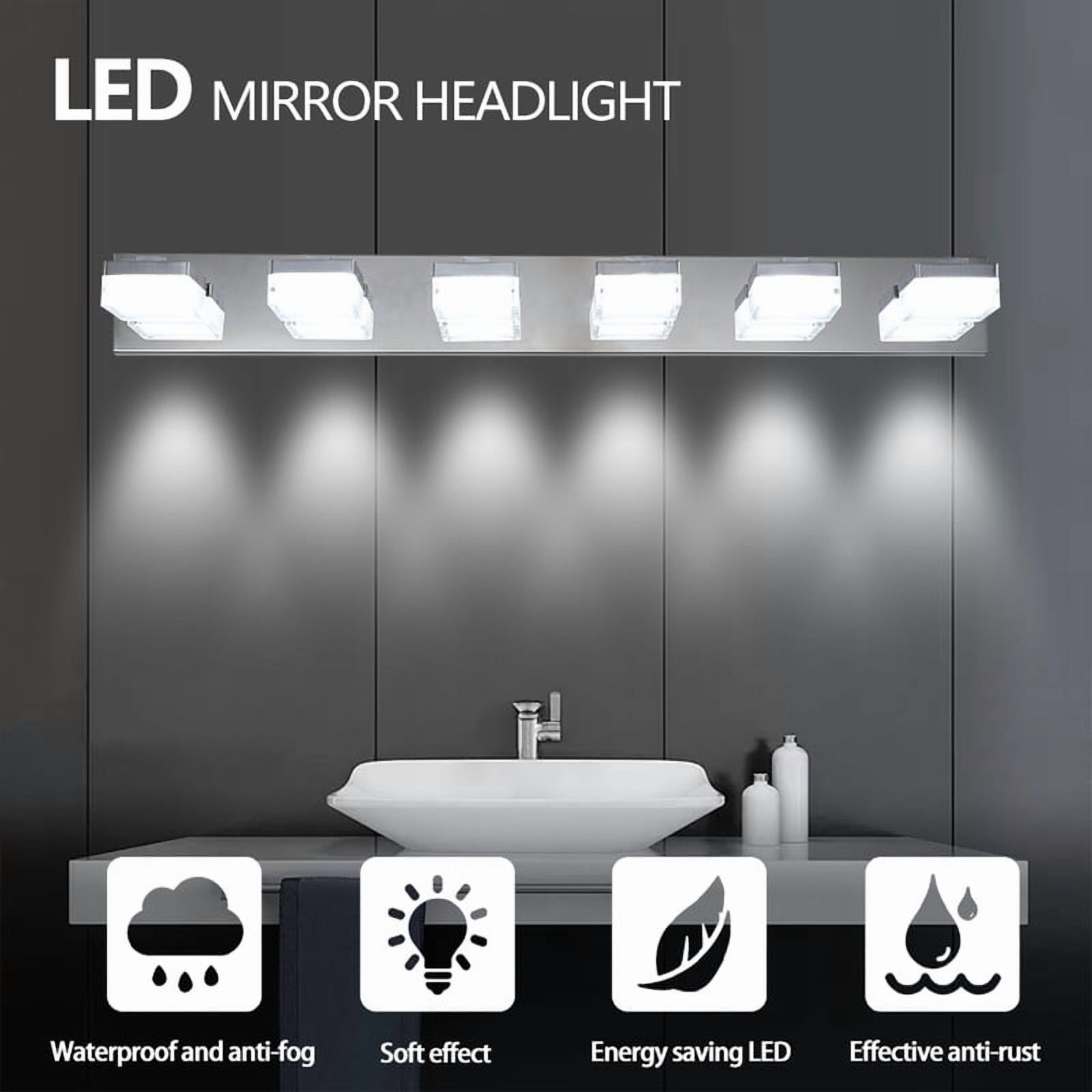Modern 6-Light Chrome LED Vanity Light with Acrylic Shades, Bathroom Wall Fixture Over Mirror for Makeup Table, Energy Efficient, Sleek Design, Easy to Install
