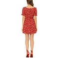 thumbnail image 3 of INSPIRE CHIC Women's Neck Square Puff Sleeve Elastic Waist Mini Floral Dress XS Red, 3 of 6