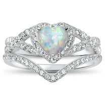 LaRaso & Co Vintage Sterling Silver 1 Carat White Opal Heart Wedding Engagement Ring Set for Women Size 7