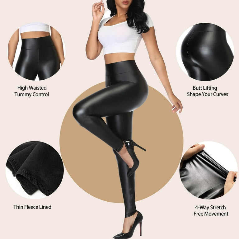 VASLANDA Women's Sexy Faux Leather Leggings High Waisted Black