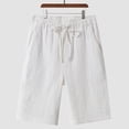thumbnail image 4 of Men's Linen Cotton Shorts Drawstring Elastic Waistband Shorts Summer Casual Lightweight Beach Vacation Linen Shorts Flat Front Cotton Linen Wear with Pockets,White L, 4 of 6
