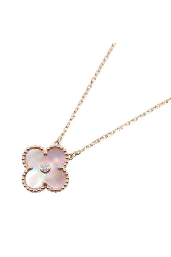 Pre-Owned Van Cleef & Arpels Vintage Alhambra Pink Mother-of-Pearl 1PD Necklace Jewelry 18KPG...