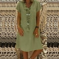 thumbnail image 6 of SDNall Summer Dresses for Women 2024 V-Neck Solid Short Sleeve Cotton and Linen Dress Casual Dresses, 6 of 9