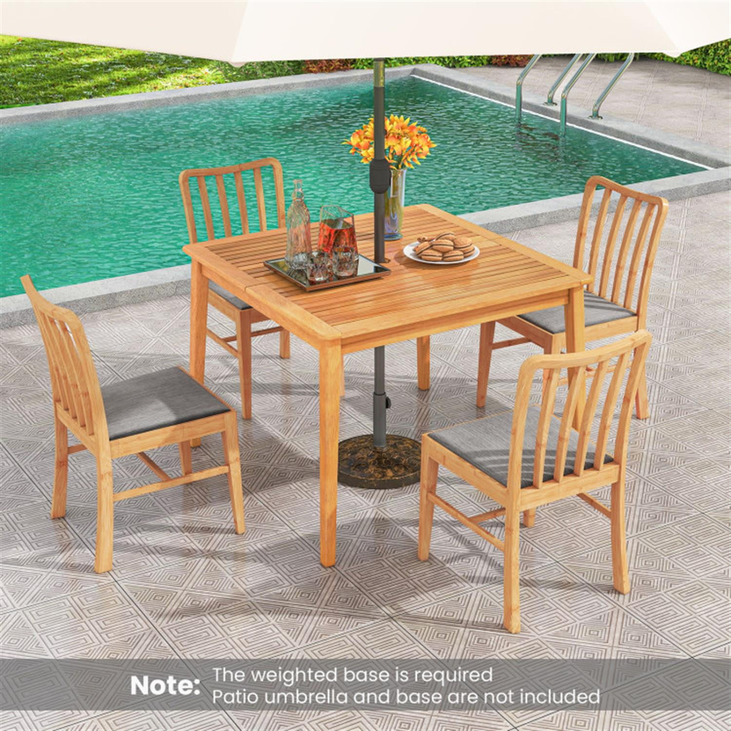 Demi Bonn Patio Outdoor Dining Table, 39" Acacia Wood Dining Square Bistro Table with 1.96" Umbrella Hole, Beige