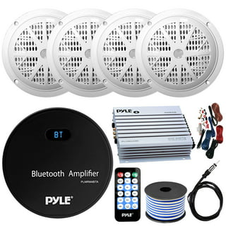 Pyle Pfa600bu Compact Bluetooth USB Aux FM Radio Public Address Amplifier Receiver System Combo Bundle with 2x 5.25 inch 400W Max Power Indoor/Outdoor