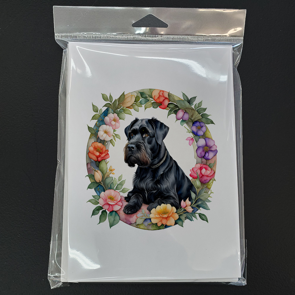 Giant Schnauzer and Flowers Greeting Cards and Envelopes Pack of 8 7 in x 5 in