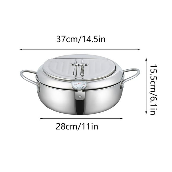 TopLLC Deeps Fryer Pot Tempura Frying Pot With Lid 304 Stainless Steel With Temperature Control And Oil Drip Drainer Rack For Kitchen French Fries Stainless steel pan