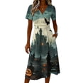 thumbnail image 4 of Womens Halloween Dresses Witch Hat Candy Short Sleeve Funny Midi Dresses Castle Bat V Neck Spooky Cute Dresses, M, 4 of 5