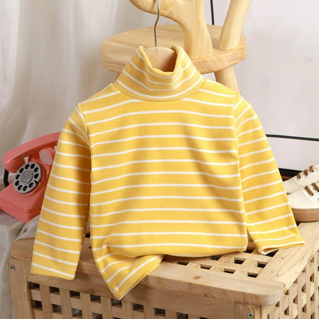 Chandail à Col Roulé à Manches Longues pour Filles, Chandail de Base à Rayures Thermiques pour Garçons, Hauts Thermiques pour Enfants, sous-Vêtement d'Hiver à Col Roulé, Couche de Base en Molleton