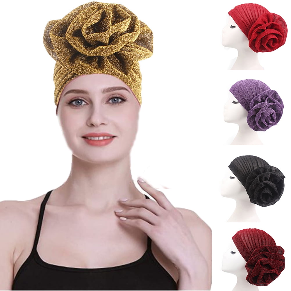 Fashion Glitter Big Flower Turban Hat Muslim Indian Cap Women Head Wrap Headwear Fashion Glitter Big Flower Turban Hat Muslim Indian Cap Women Head Wrap Headwear