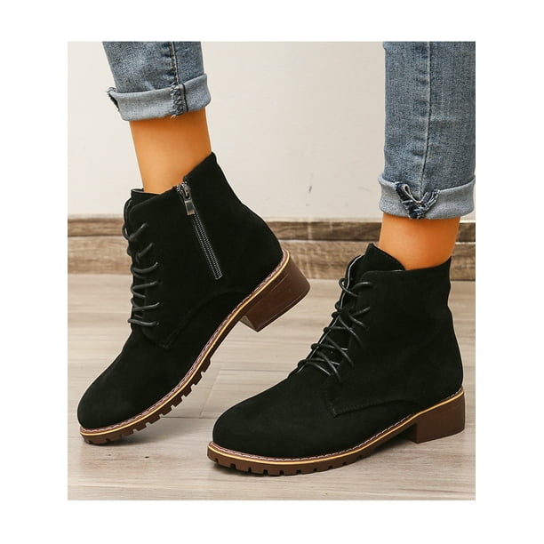 Oucaili Botas para mujer con cordones botines de tobillo botas bajas botas de combate de trabajo Bodega Aurrera en linea