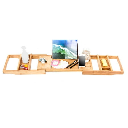 Book Shower - Ktaxon Bamboo Bathtub Rack Caddy Shower Book Tray Shelf Wine Holder 75-109cm