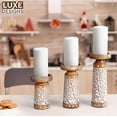 thumbnail image 3 of Luxe Designs | White Hand Carved Mango Wood Pillar Candle Holders - Set of 3 Candlestick Holder - Table Centerpieces - Size 6", 8", 10”, 3 of 7
