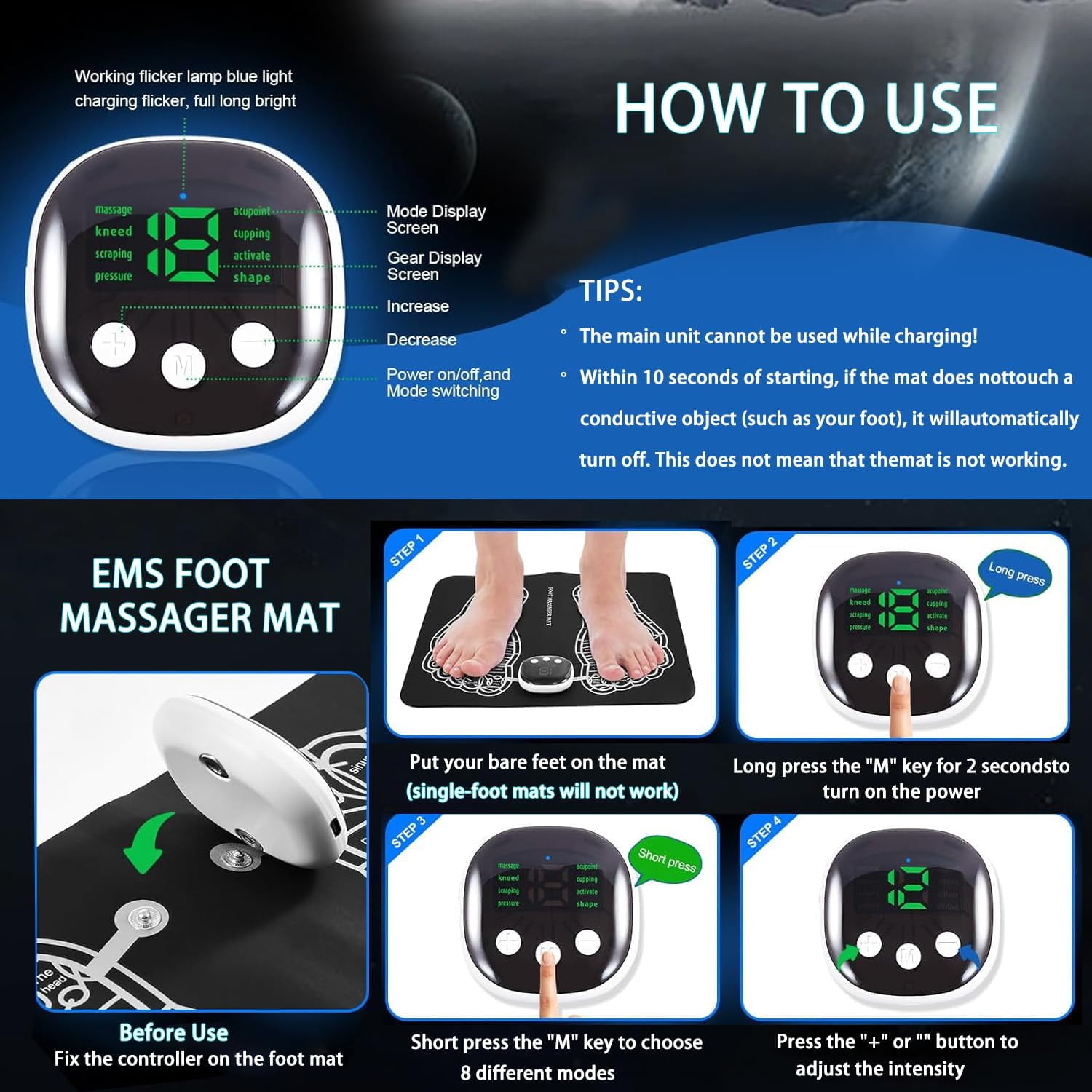 Foot Massager Pad for Plantar, Muscle Relaxation, Foldable Legs & Feet Massager Pad