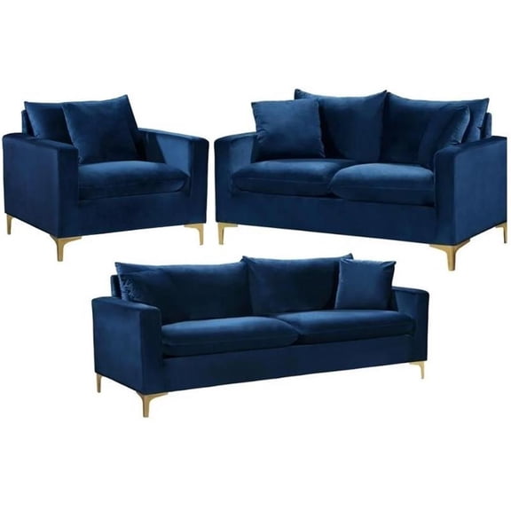 Home Square 3-Piece Furniture Set with Accent Chair Loveseat and Sofa in Navy