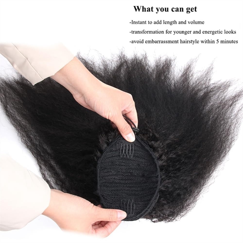 Human Hair Ponytail Clip in Hair Piece 10"-26" Kinky Straight Ponytail Extensions Remy Hair Yaki Straight Ponytail Hairpieces, Natural Black