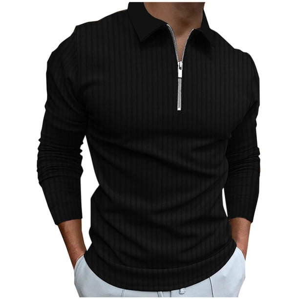 pstuiky camisa de manga larga para hombre, Camiseta de culturismo informal con cuello alto y cremallera, manga larga y elástica, para hombre camisetas de hombre s