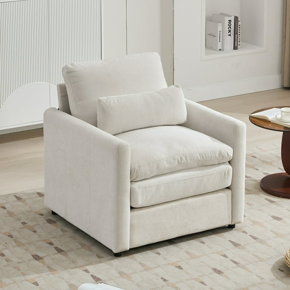 Euroco 31.9" Cozy Upholstered Armchair Oversized Comfy Cloud Sofa Double Cushion Single Sofa Plush Cushion Armchair for Living Room, Beige