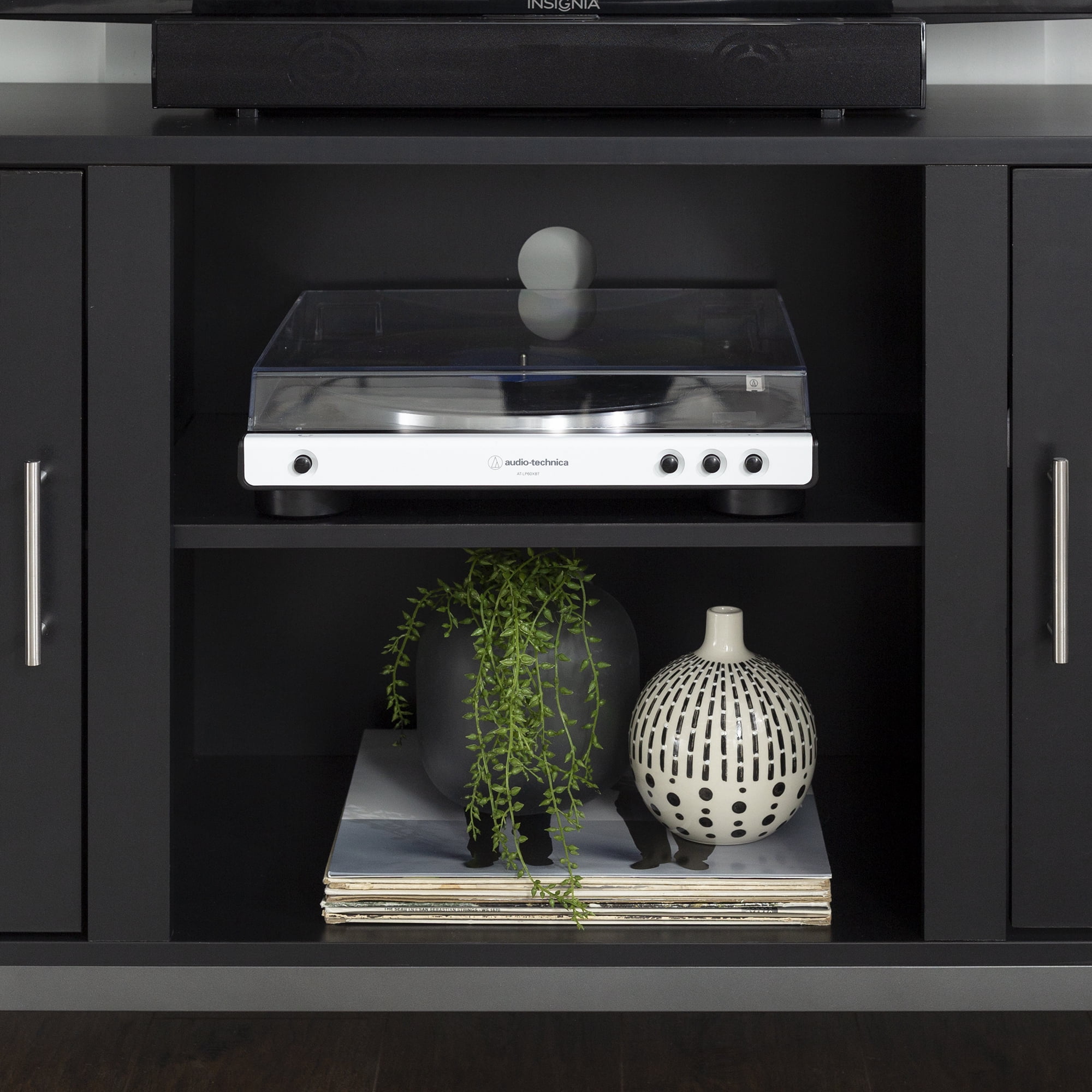 Manor Park Modern TV Stand with 2 Storage Cabinets for TVs up to 56", Black
